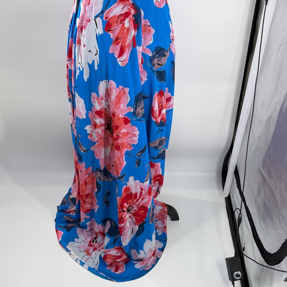 Lulus Always There For Me Blue Floral Print Wrap Maxi Dress M - Picture 6 of 8